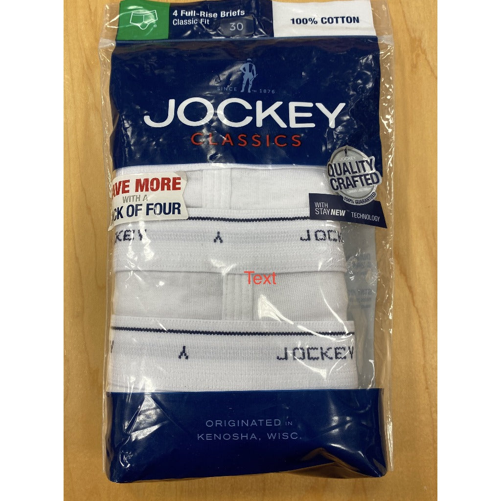 Jockey® Full Rise Classic Brief - 4 pack. 100% Cotton. 